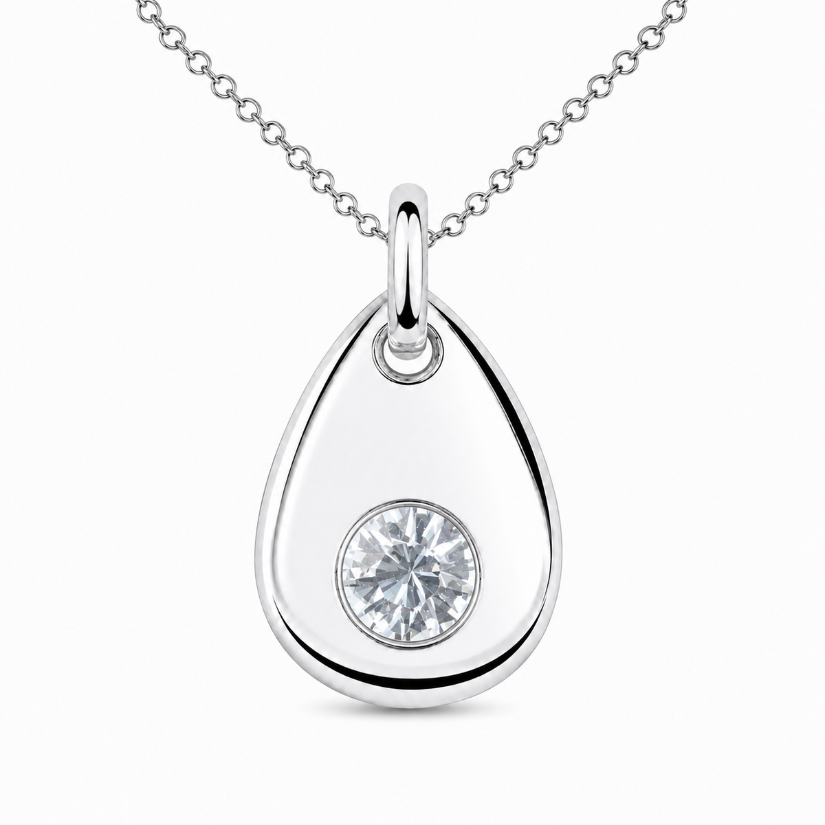 Silver Crystal Teardrop Birthstone Necklace