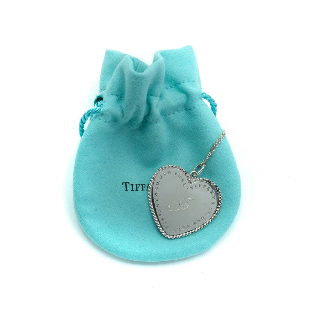 Tiffany & Co Sterling Silver Heart Letter J Engraving Pendant