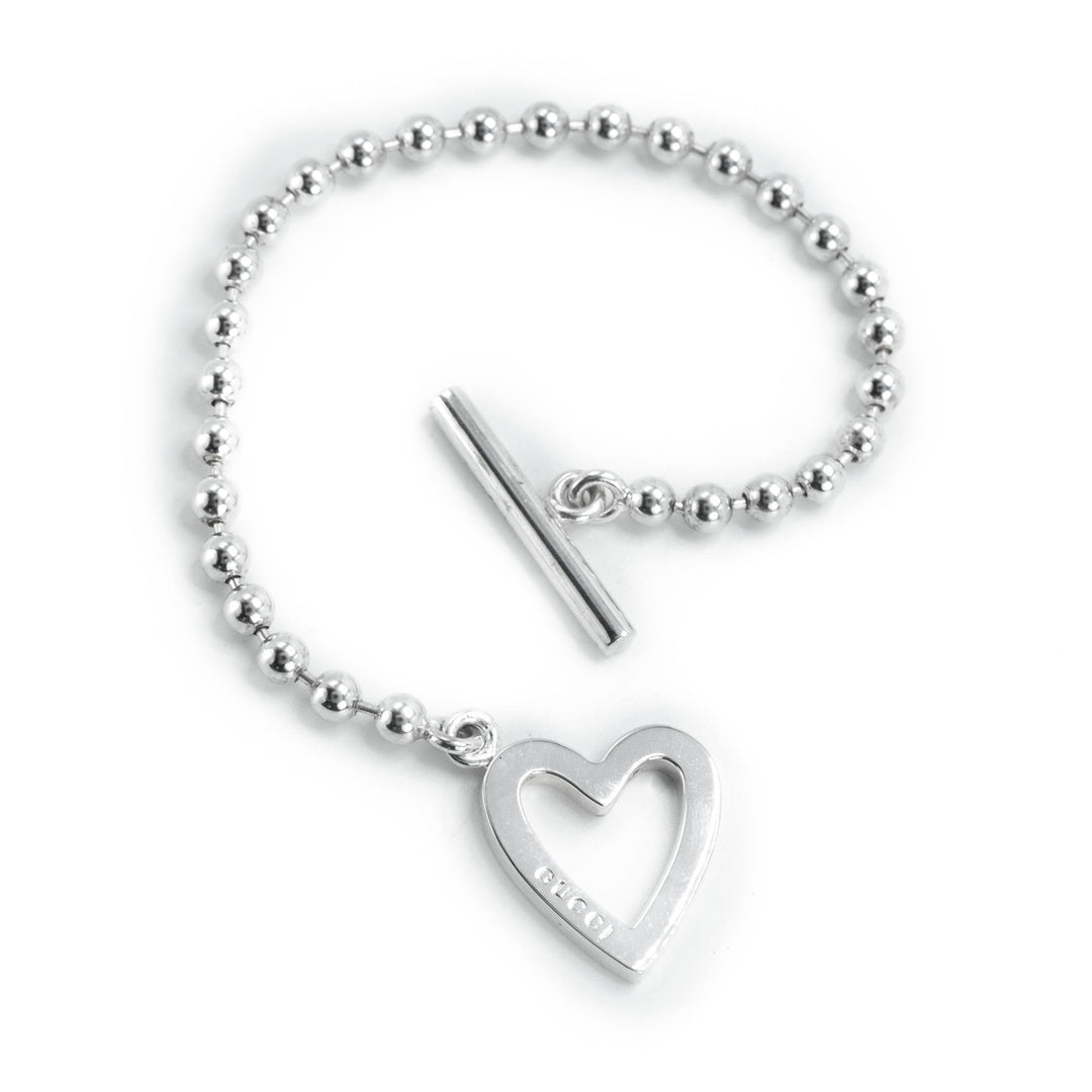 Gucci Boule Heart Toggle Sterling Silver Beaded Bracelet - 15cm