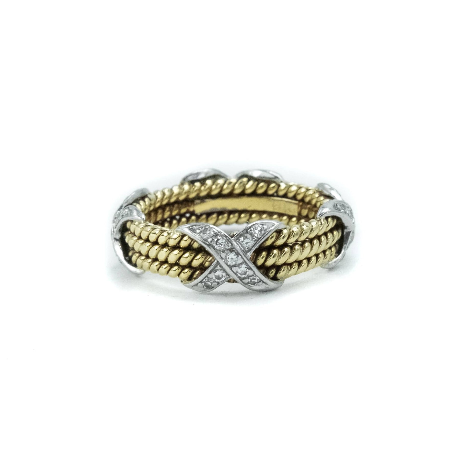Tiffany Fleur de Lis band ring in 18k rose gold with diamonds, extra mini.  | Tiffany & Co.