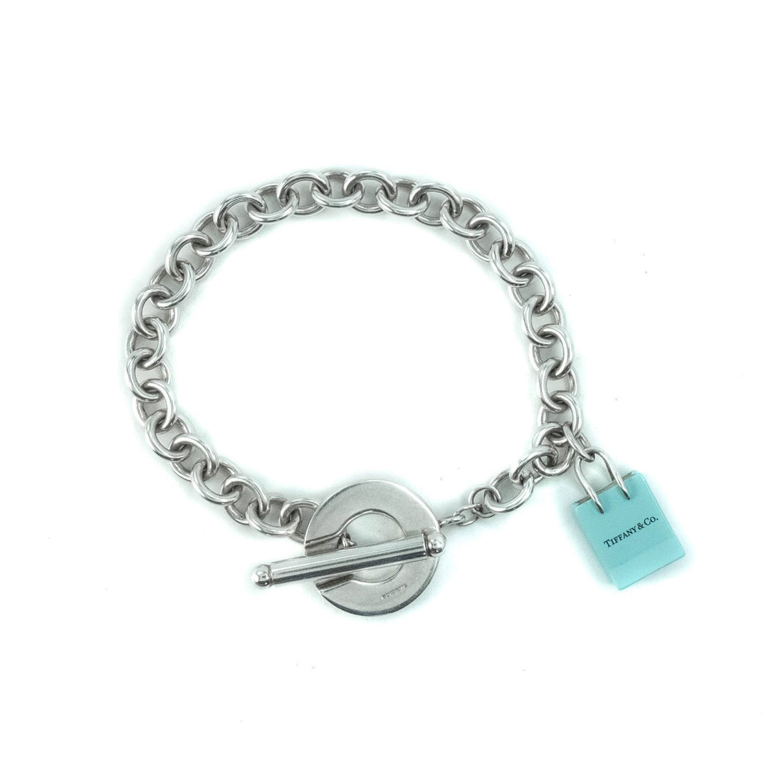 Tiffany blue store enamel heart tag charm toggle bracelet