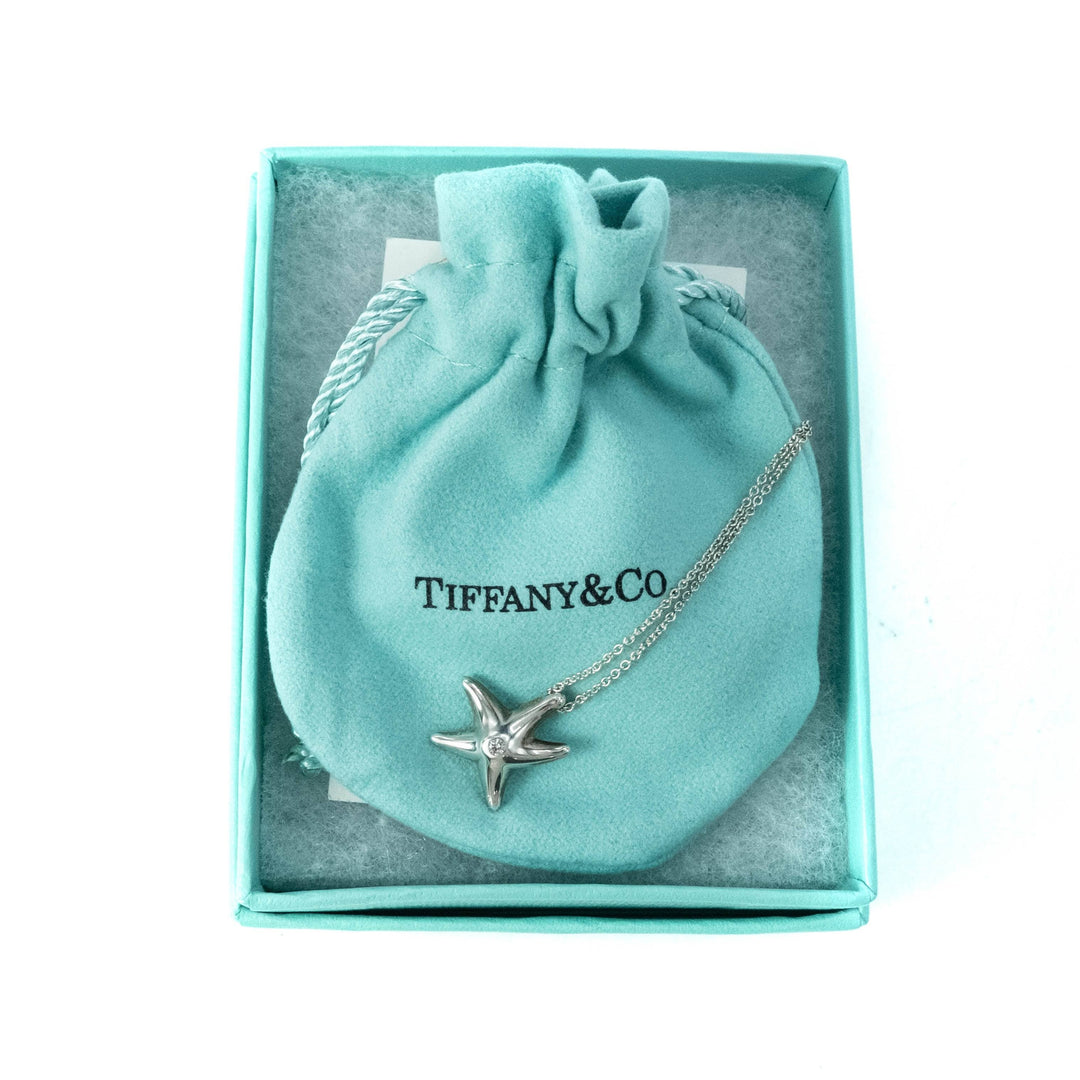 Tiffany & Co Elsa Peretti Diamond Starfish Sterling Silver Pendant