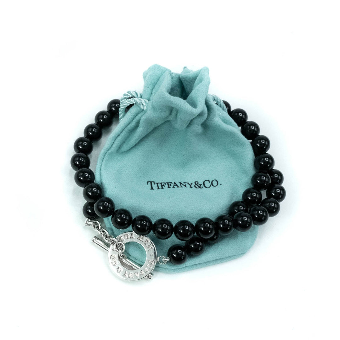 Tiffany & Co Black Onyx Bead Toggle Sterling Silver Choker