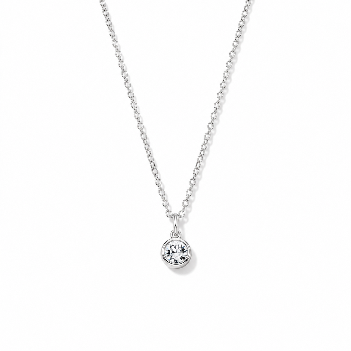Silver Crystal Charm Birthstone Necklace
