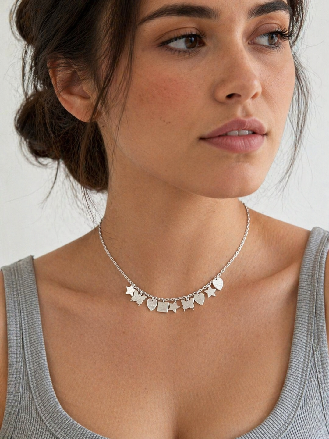Gucci Trademark Heart & Butterfly Star Sterling Silver Necklace