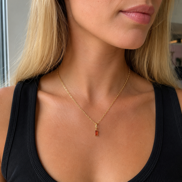 Gold Birthstone Paperclip Charm Necklace