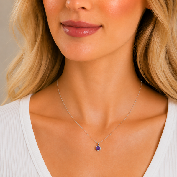 Silver Milgrain Birthstone Necklace