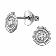 Spiral Silver & Diamond Stud Earrings