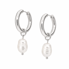 Pearl Hoop Earrings - Silver Tone