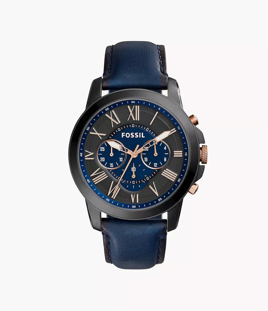 Fossil Grant Chronograph Navy Leather 44mm Mens Watch – Foxhills