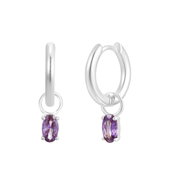 Silver Birthstone Huggie Charm Earring