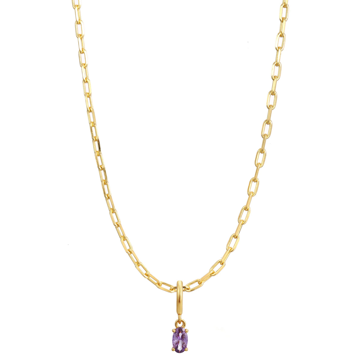 Gold Birthstone Paperclip Charm Necklace