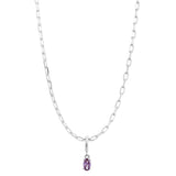 Silver Birthstone Paperclip Charm Necklace