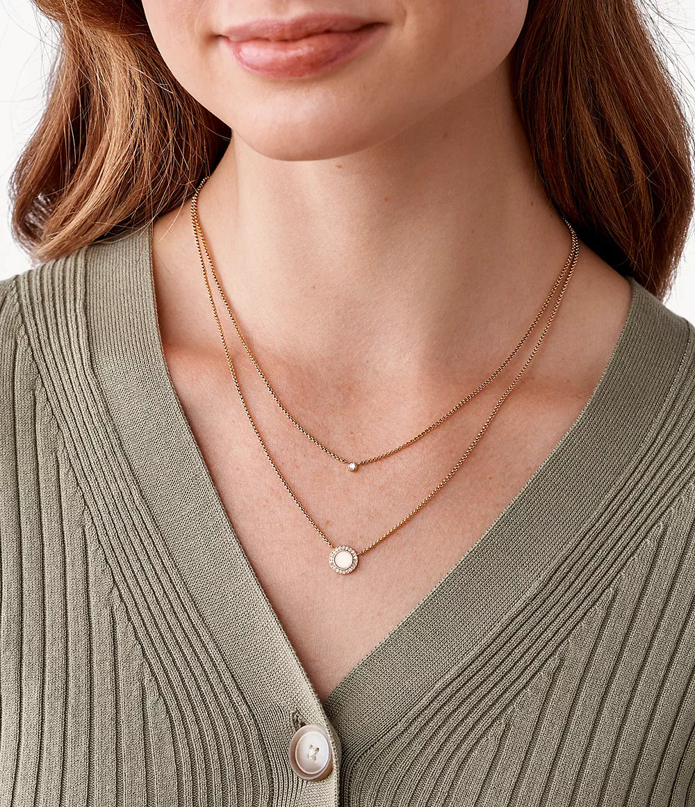 Fossil Double Glitz Rose-Gold-Tone Steel Necklace – Foxhills