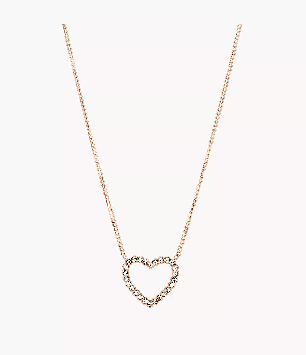 Fossil Open Heart Rose Gold-Tone Stainless Steel Necklace