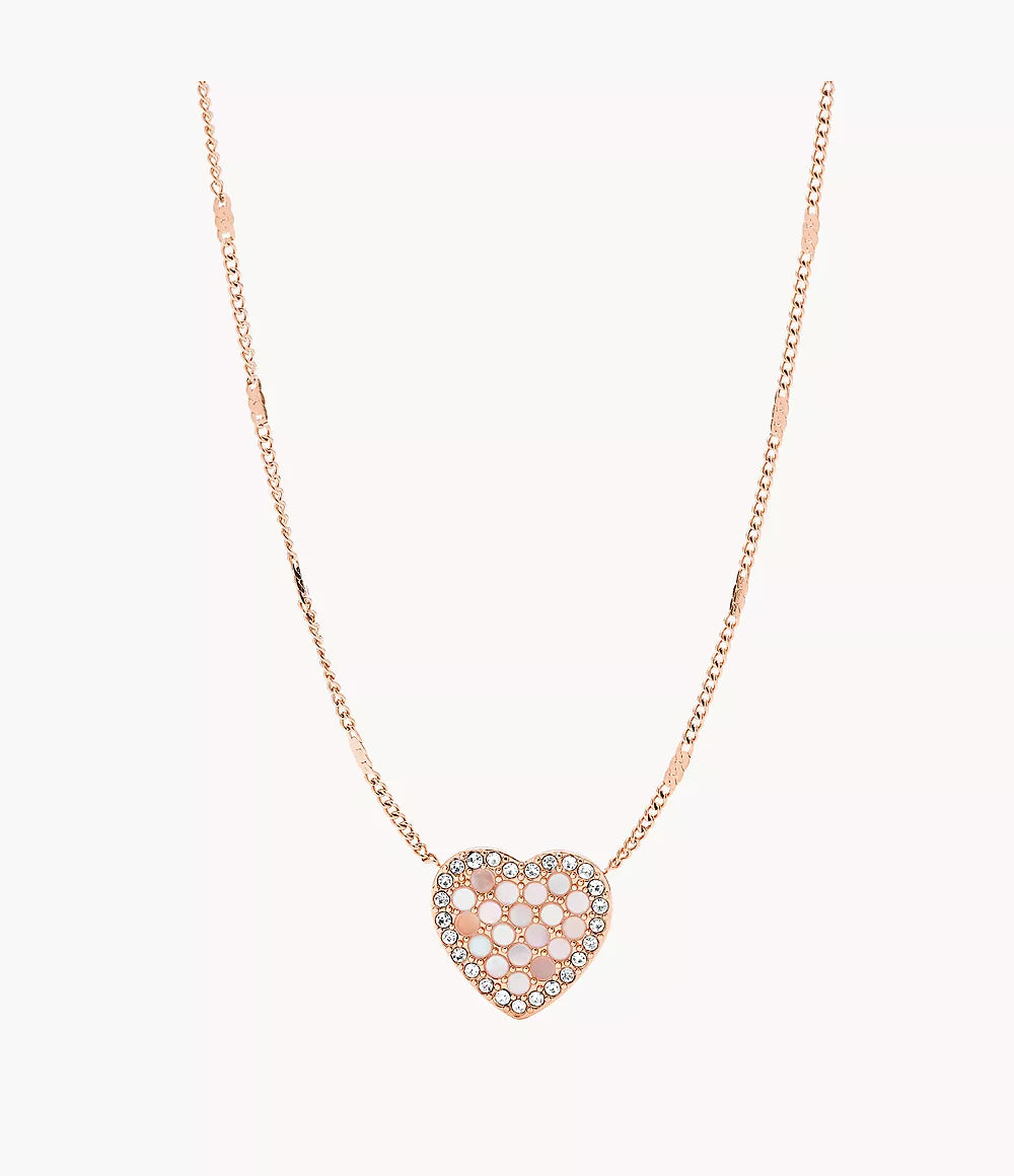 Fossil Mosaic Heart Rose Gold-Tone Stainless Steel Necklace
