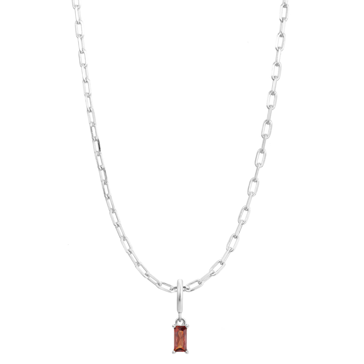 Silver Birthstone Paperclip Charm Necklace