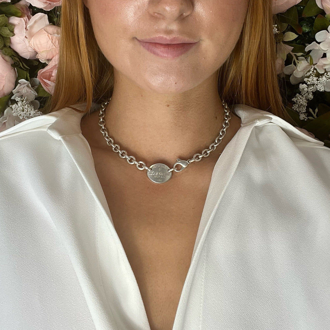 Tiffany & Co Return To Tiffany Sterling Silver Oval Tag Choker