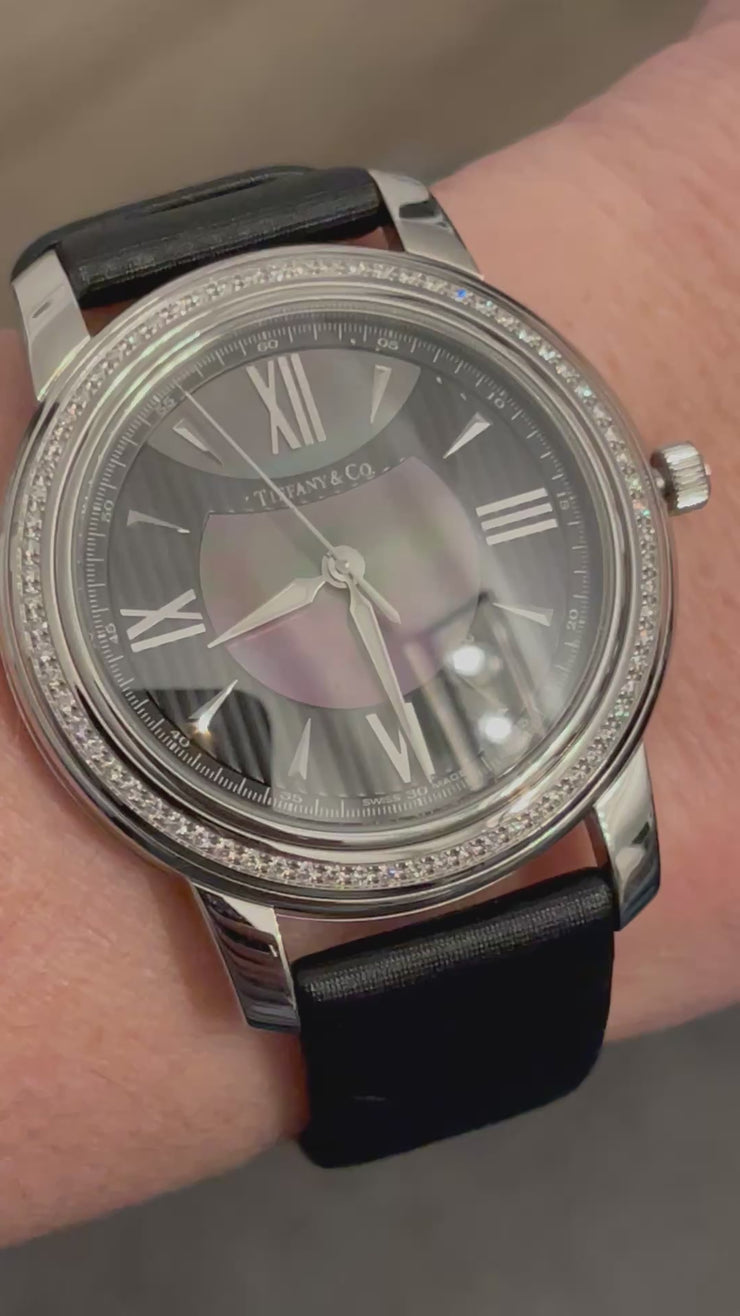 Tiffany & Co T10025020 Diamond & Black Mother of Pearl 37mm Womens